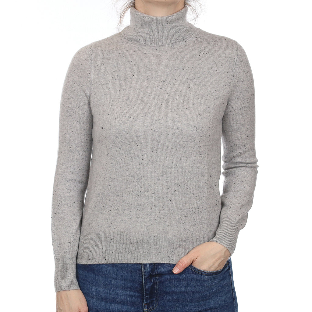 Grey Flecked Cashmere Polo Neck Jumper Small