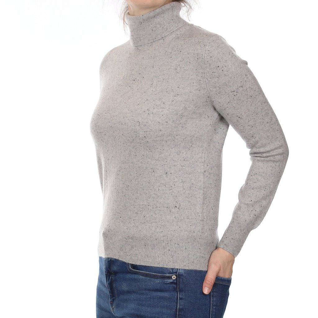 Grey Flecked Cashmere Polo Neck Jumper Small
