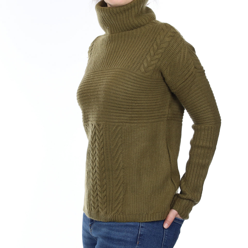 Olive Green Extra Chunky Cashmere Polo Neck Jumper Small