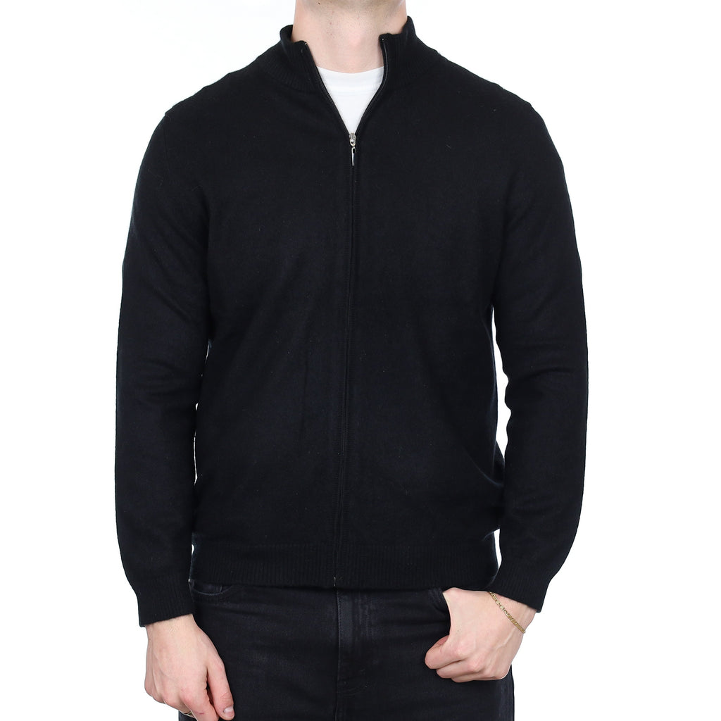 Men's Black Cashmere Zip Up Turtle Neck Cardigan XL