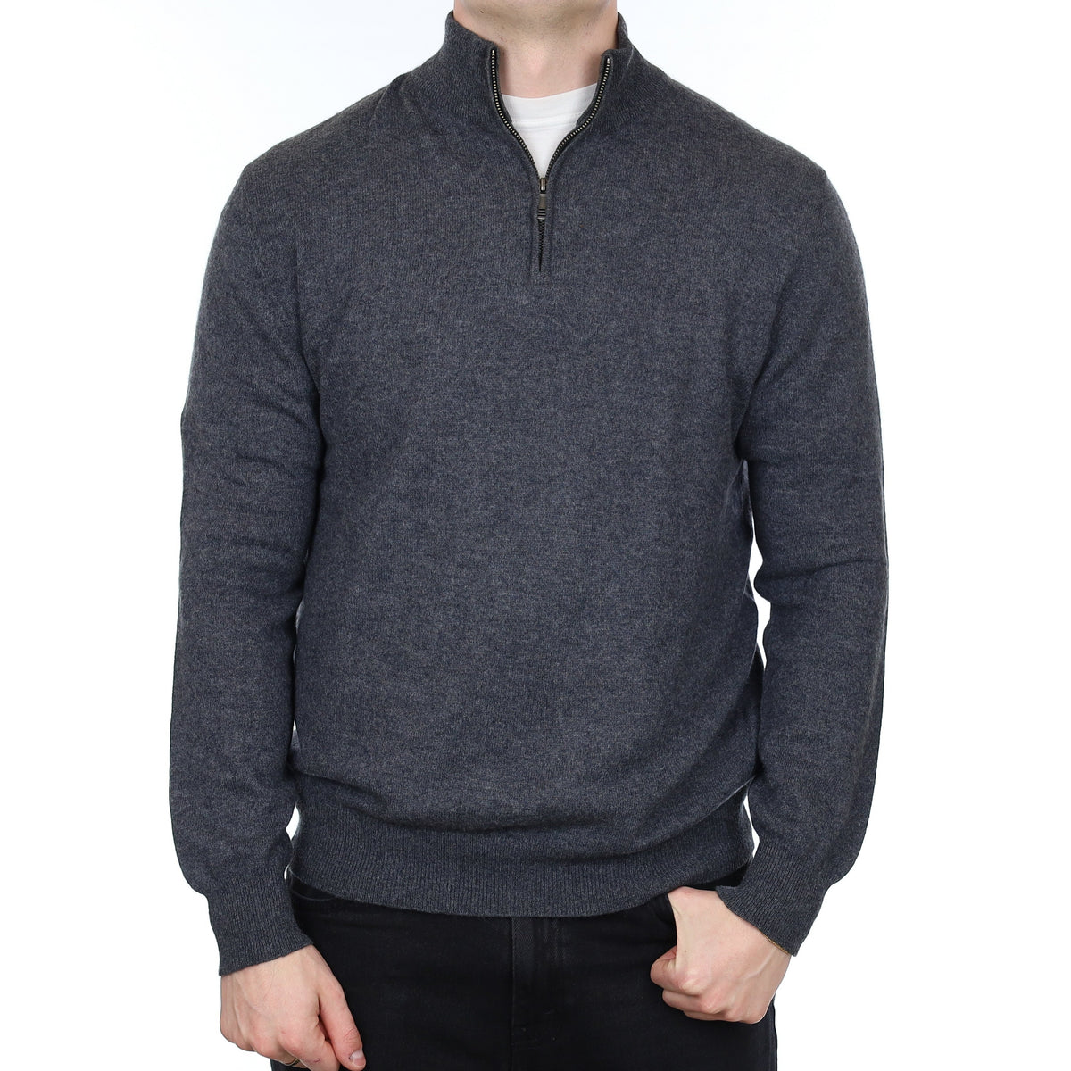 Men's Granite Grey Cashmere 1/4 Zip Jumper XL