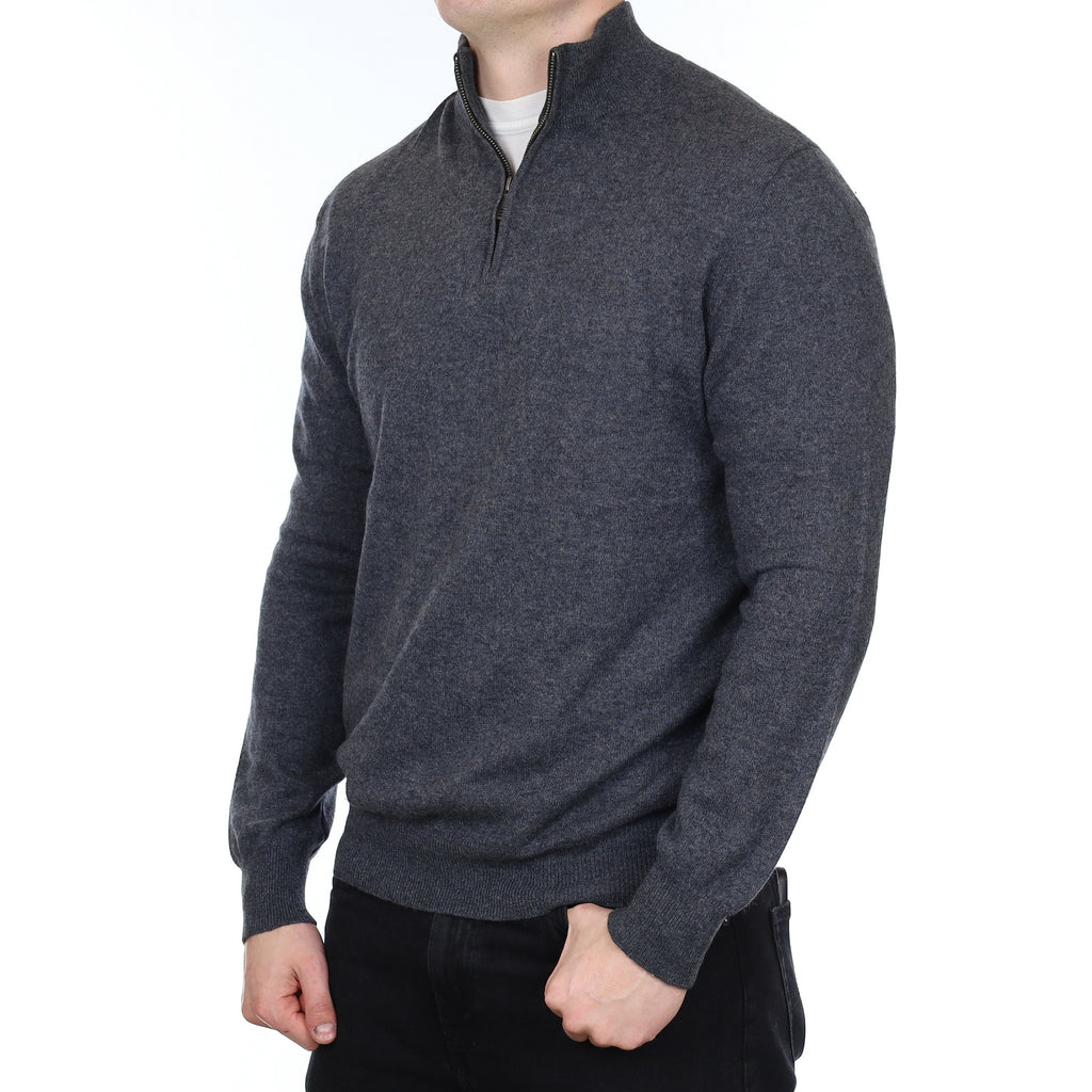 Men's Granite Grey Cashmere 1/4 Zip Jumper XL