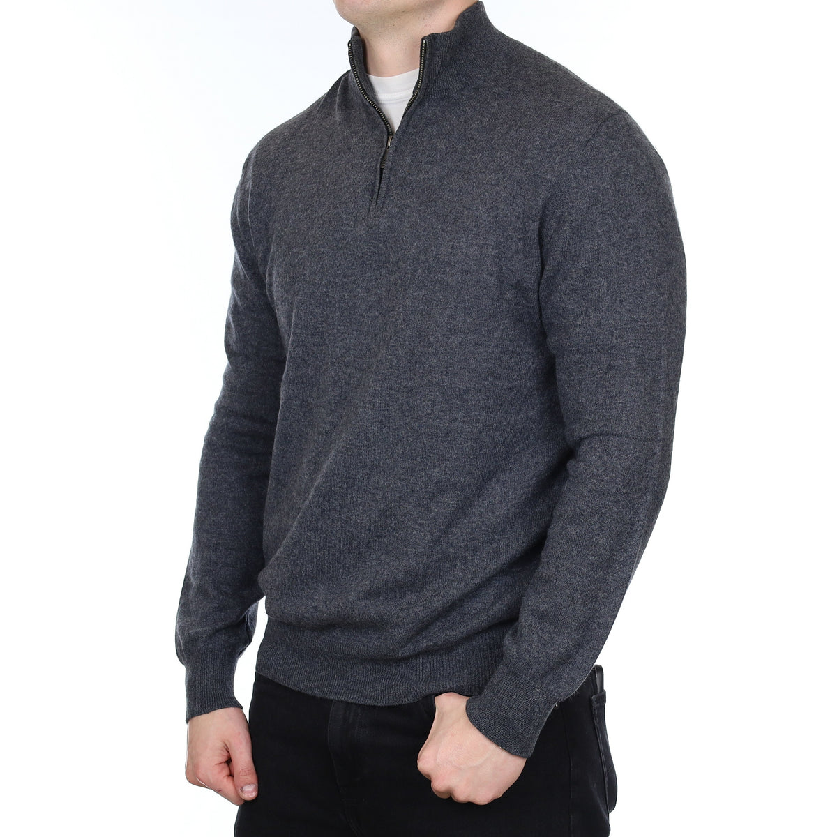Men's Granite Grey Cashmere 1/4 Zip Jumper XL