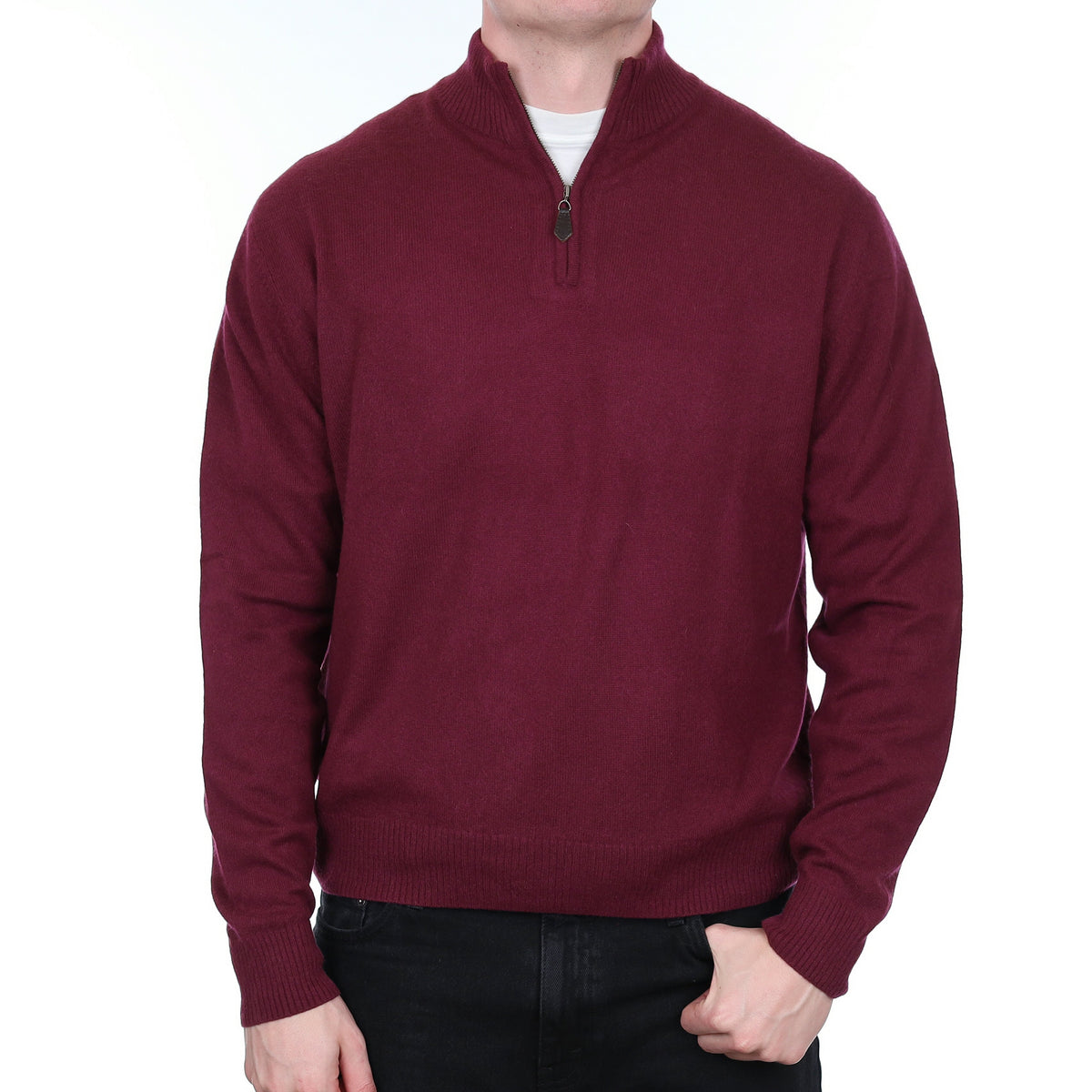 Men's Mulberry Red Cashmere 1/4 Zip Jumper XL