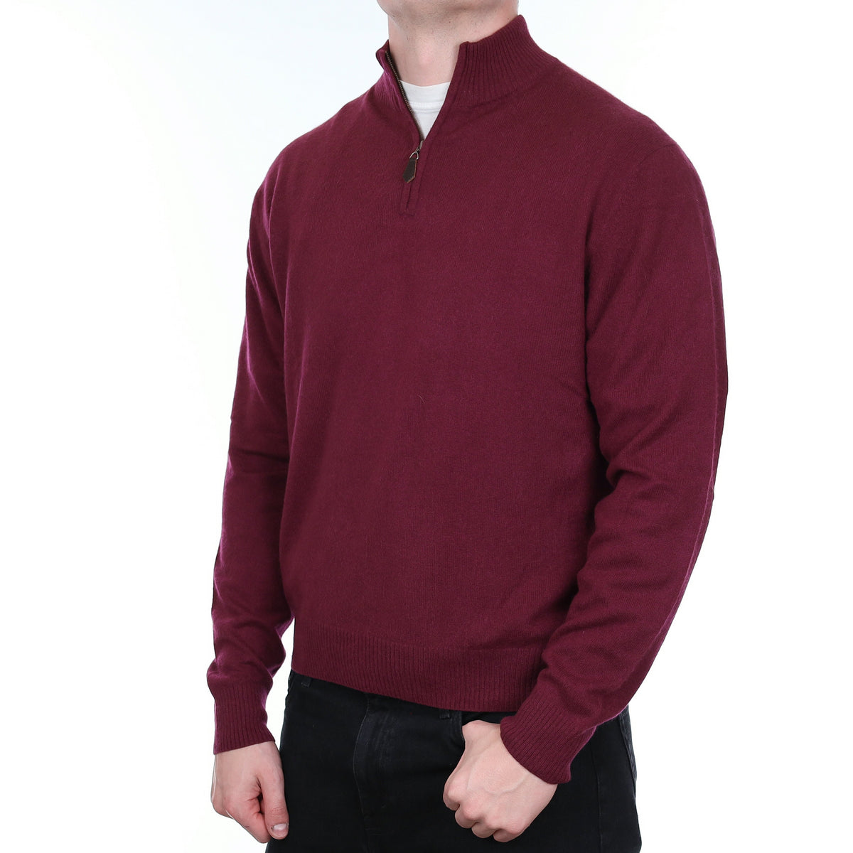 Men's Mulberry Red Cashmere 1/4 Zip Jumper XL