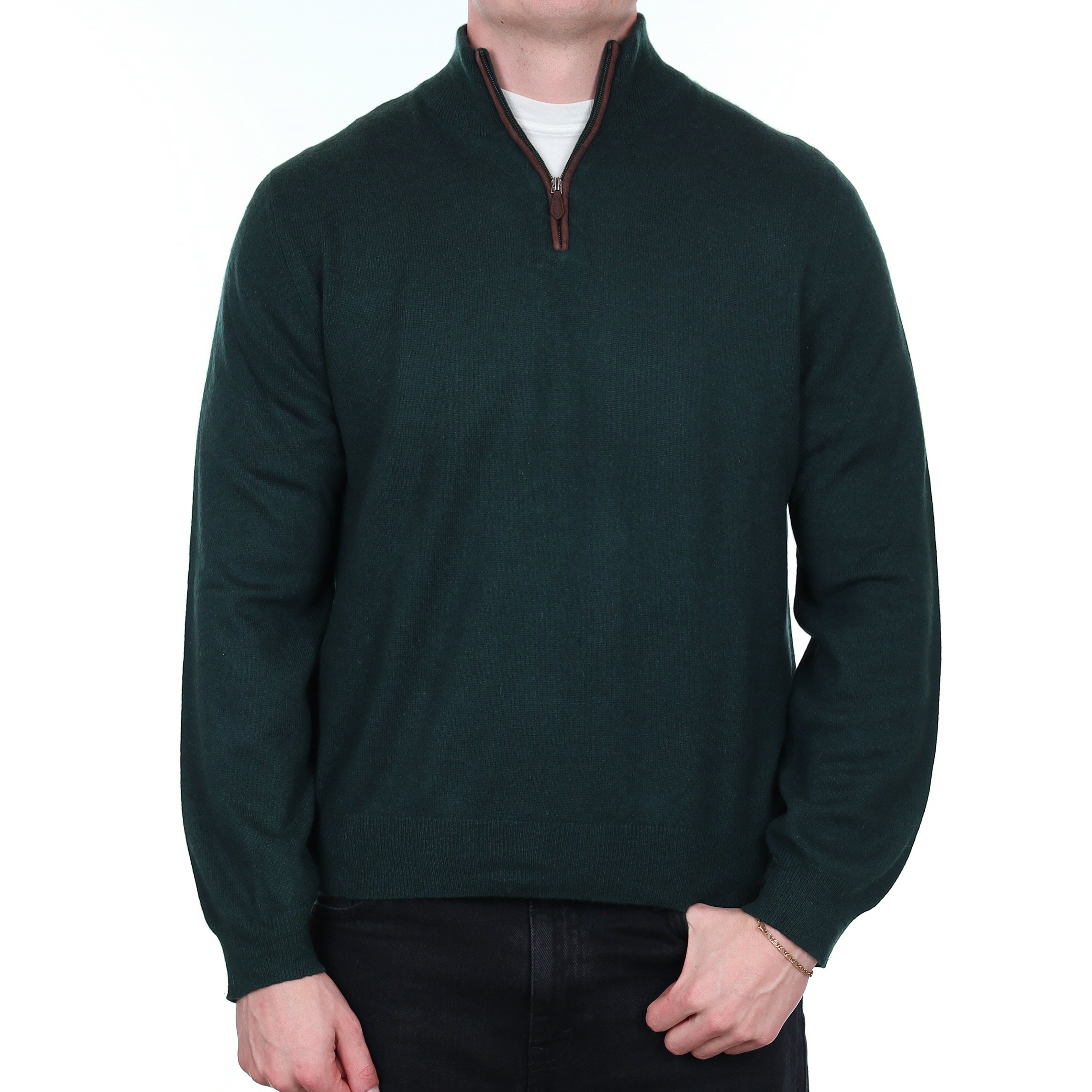 Men's Deep Green Cashmere 1/4 Zip Jumper XL