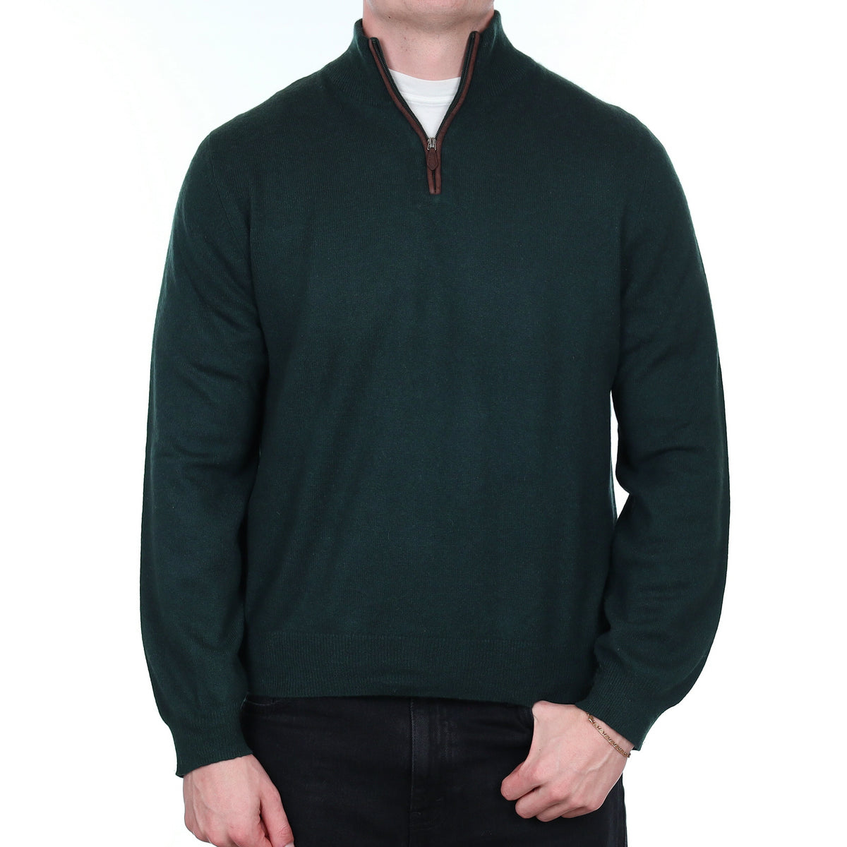 Men's Deep Green Cashmere 1/4 Zip Jumper XL