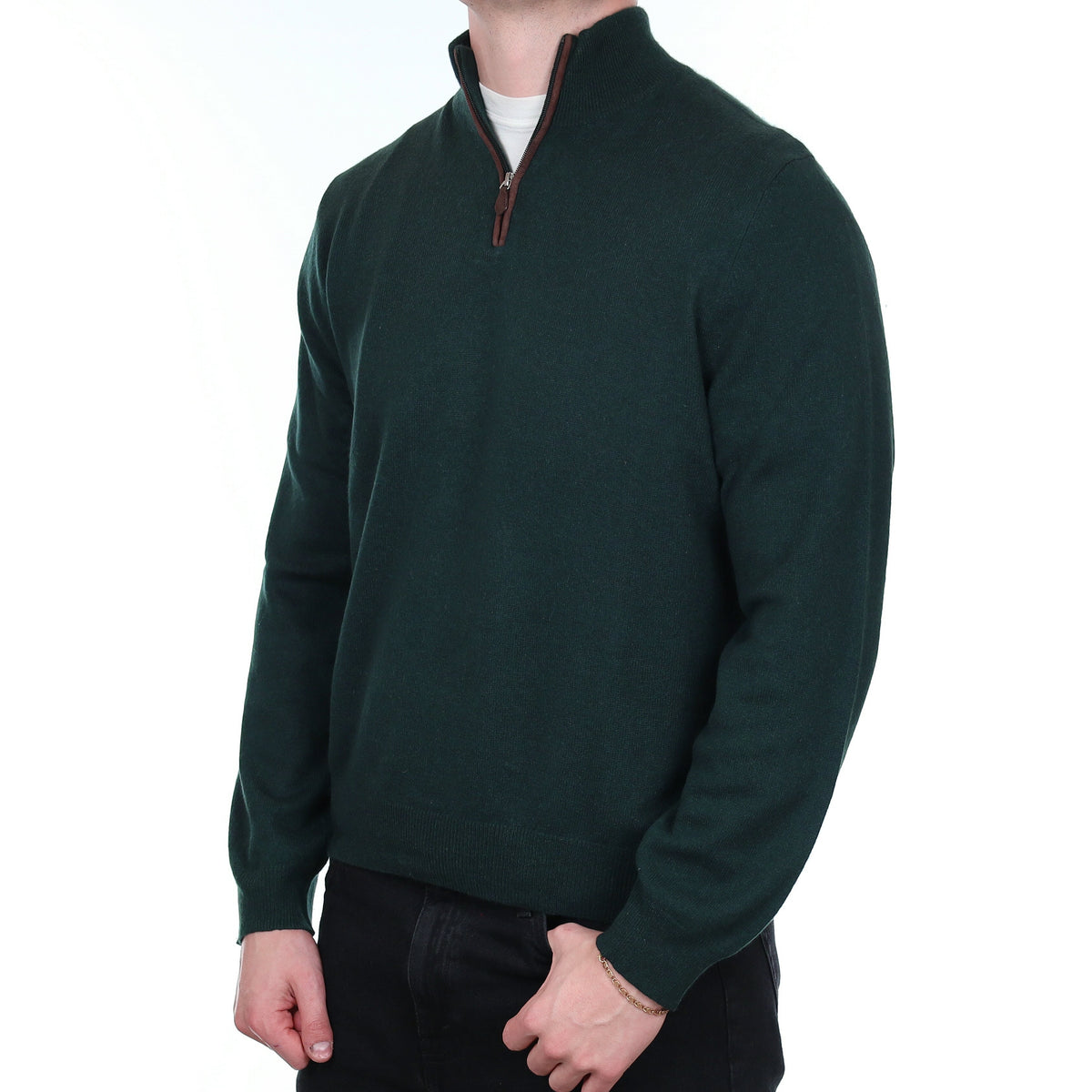 Men's Deep Green Cashmere 1/4 Zip Jumper XL