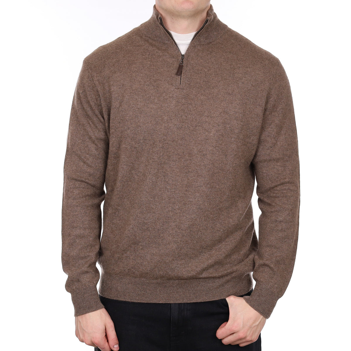 Men's Mocha Brown Cashmere 1/4 Zip Jumper XL