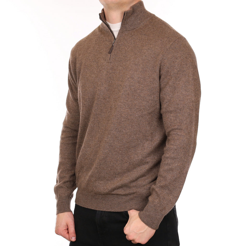 Men's Mocha Brown Cashmere 1/4 Zip Jumper XL