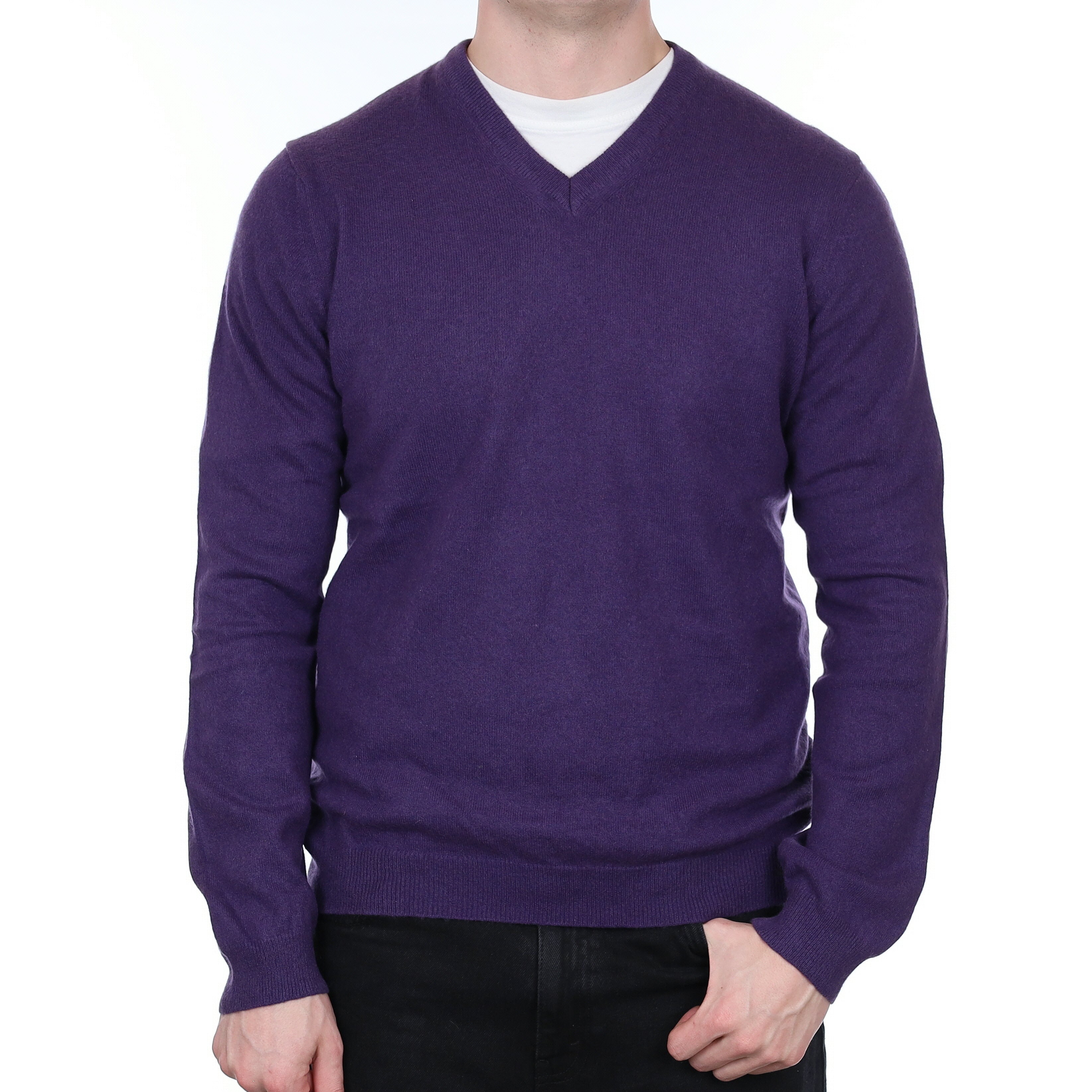 Men's Iris Purple Cashmere V Neck Jumper XL