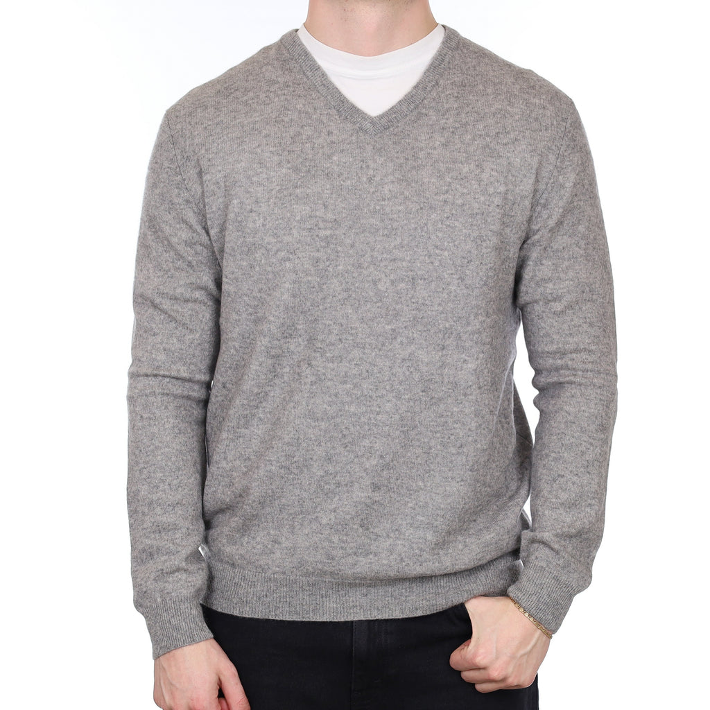 Men's Smoke Grey Cashmere V Neck Jumper XL