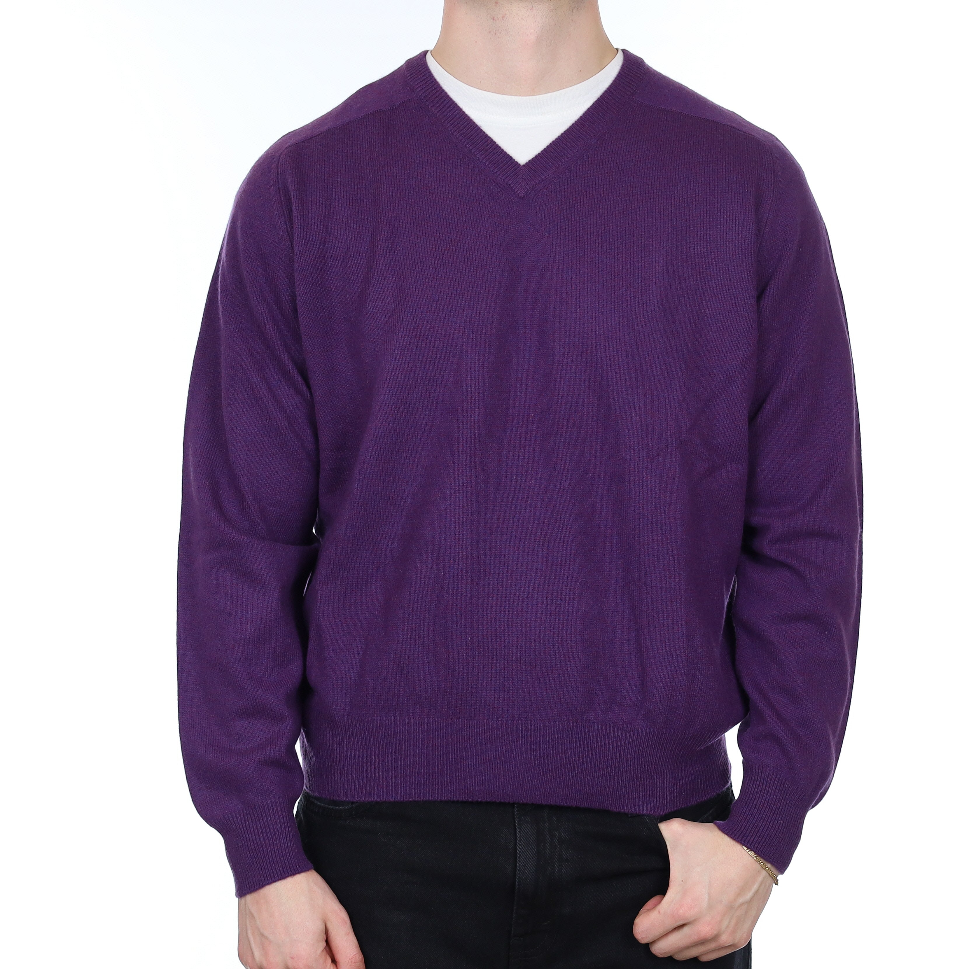 Men's Daniel Cremieux Blueberry Purple Cashmere V Neck Jumper XL