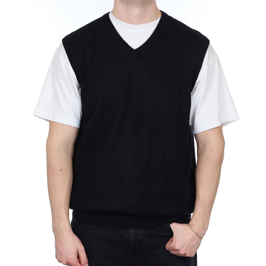 Men's Black Cashmere V Neck Tank Top XL/Tall