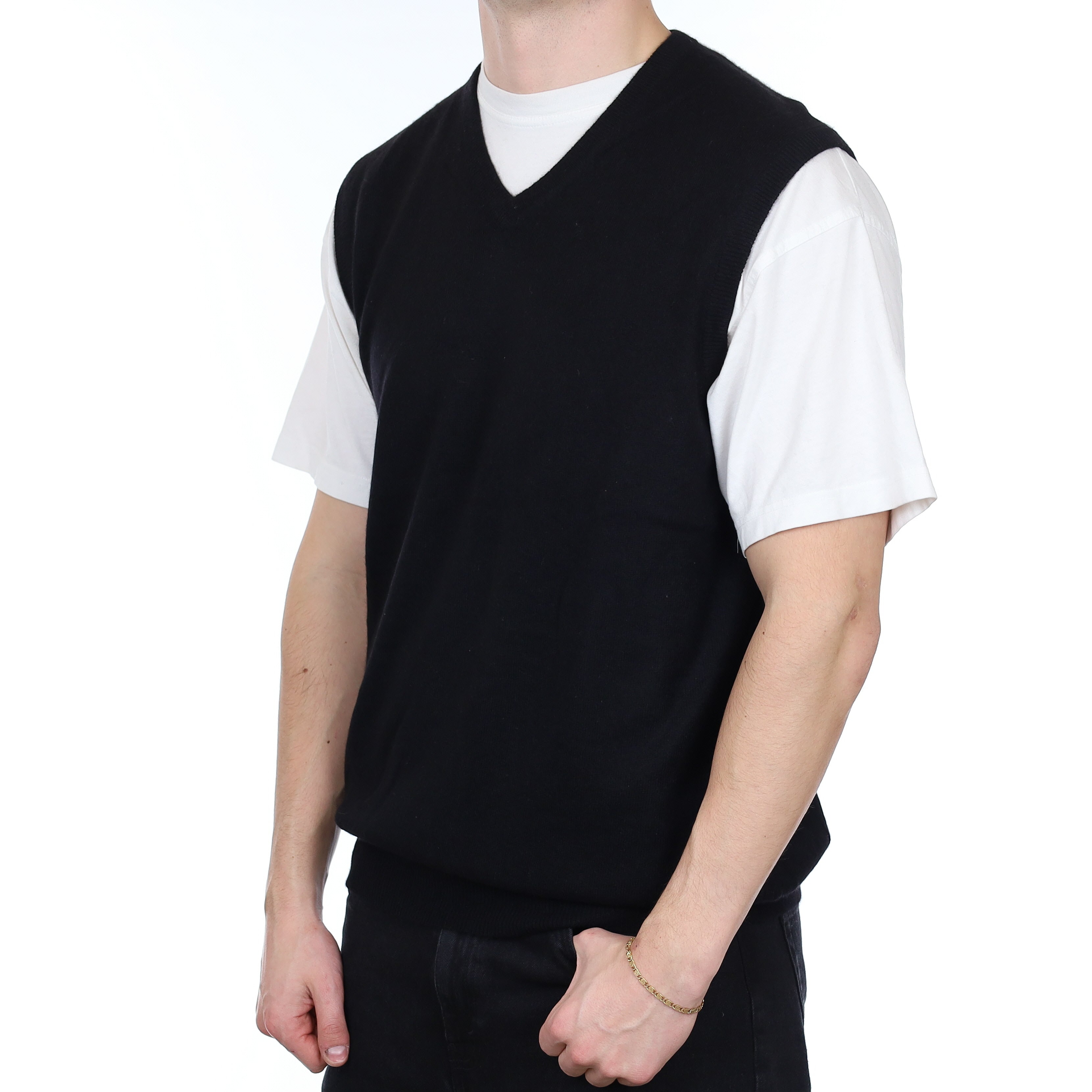 Men's Black Cashmere V Neck Tank Top XL/Tall