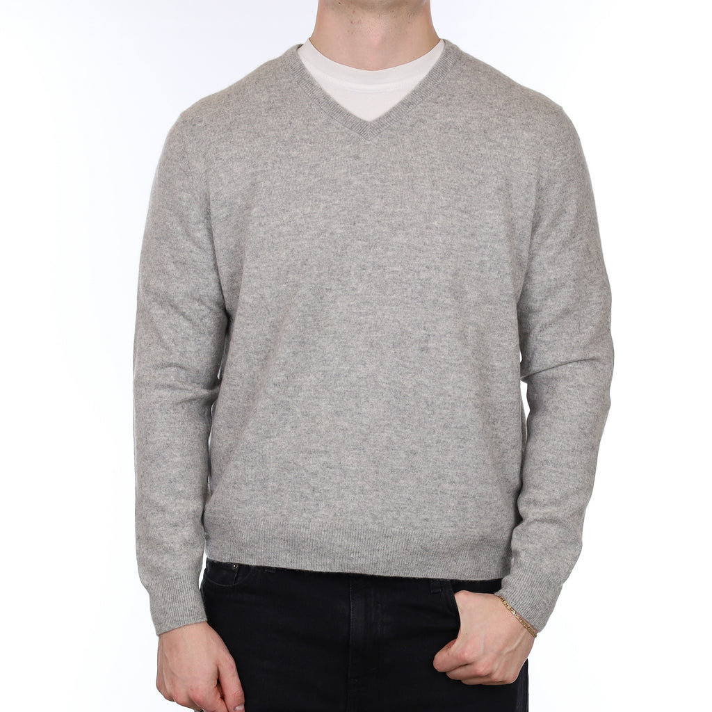 Men's Smoke Grey Cashmere V Neck Jumper XL