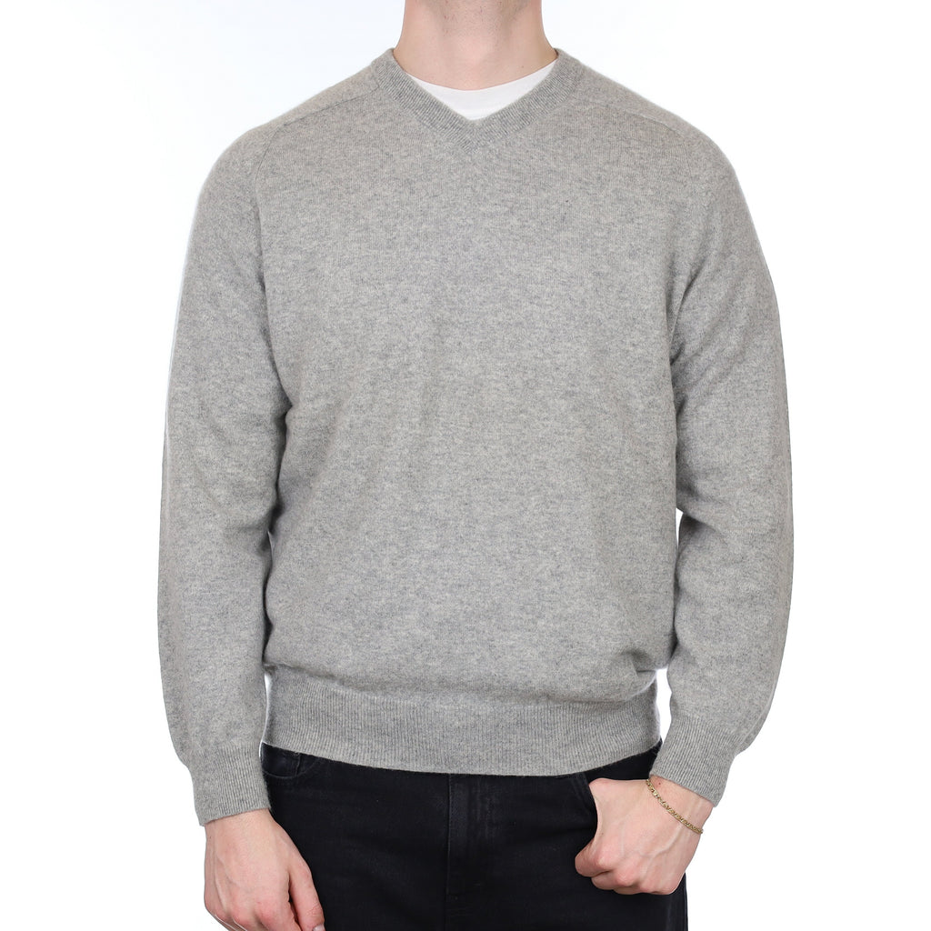 Men's Smoke Grey Cashmere V Neck Jumper XL