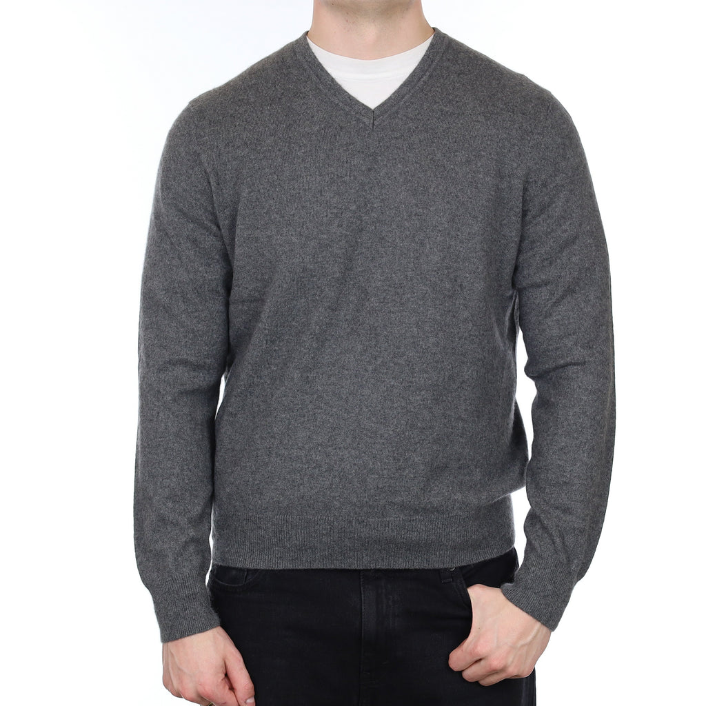 Men's Slate Grey Cashmere V Neck Jumper XL