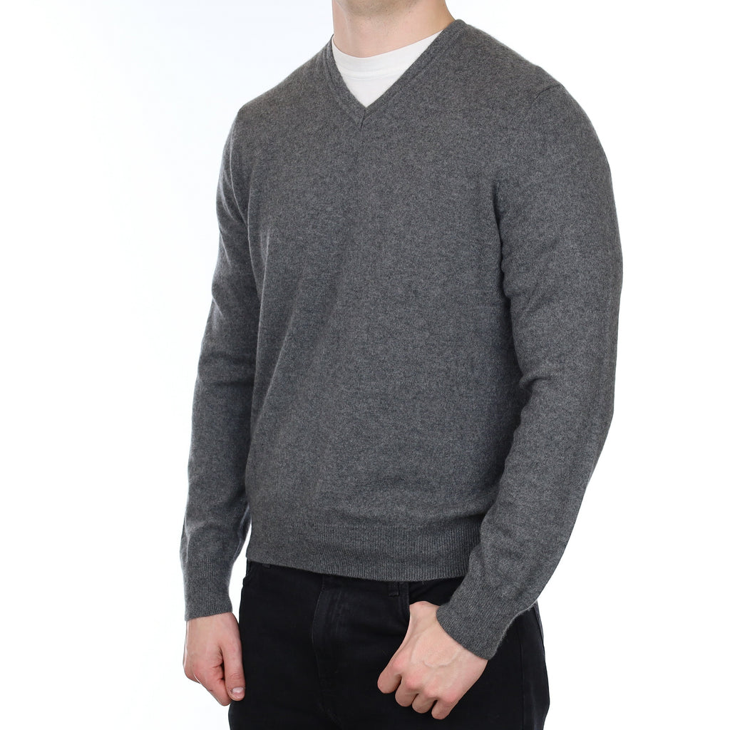 Men's Slate Grey Cashmere V Neck Jumper XL