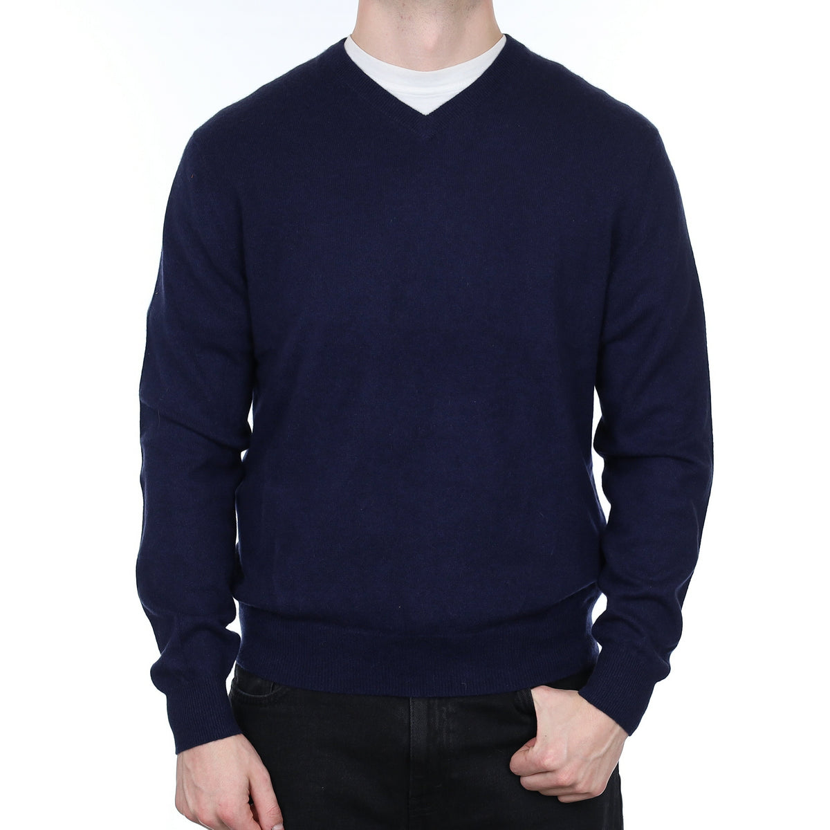 Men's Navy Cashmere V Neck Jumper XL