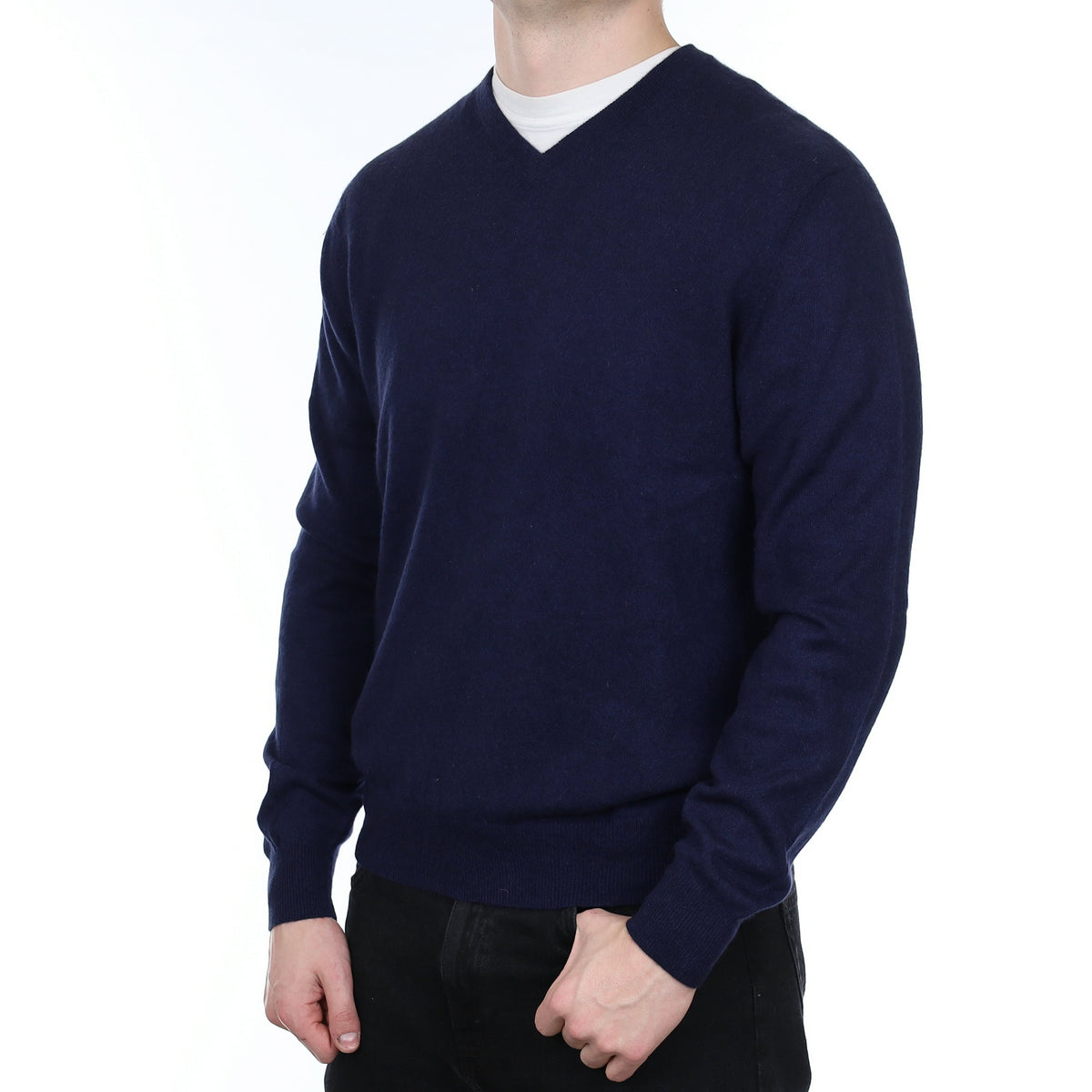 Men's Navy Cashmere V Neck Jumper XL