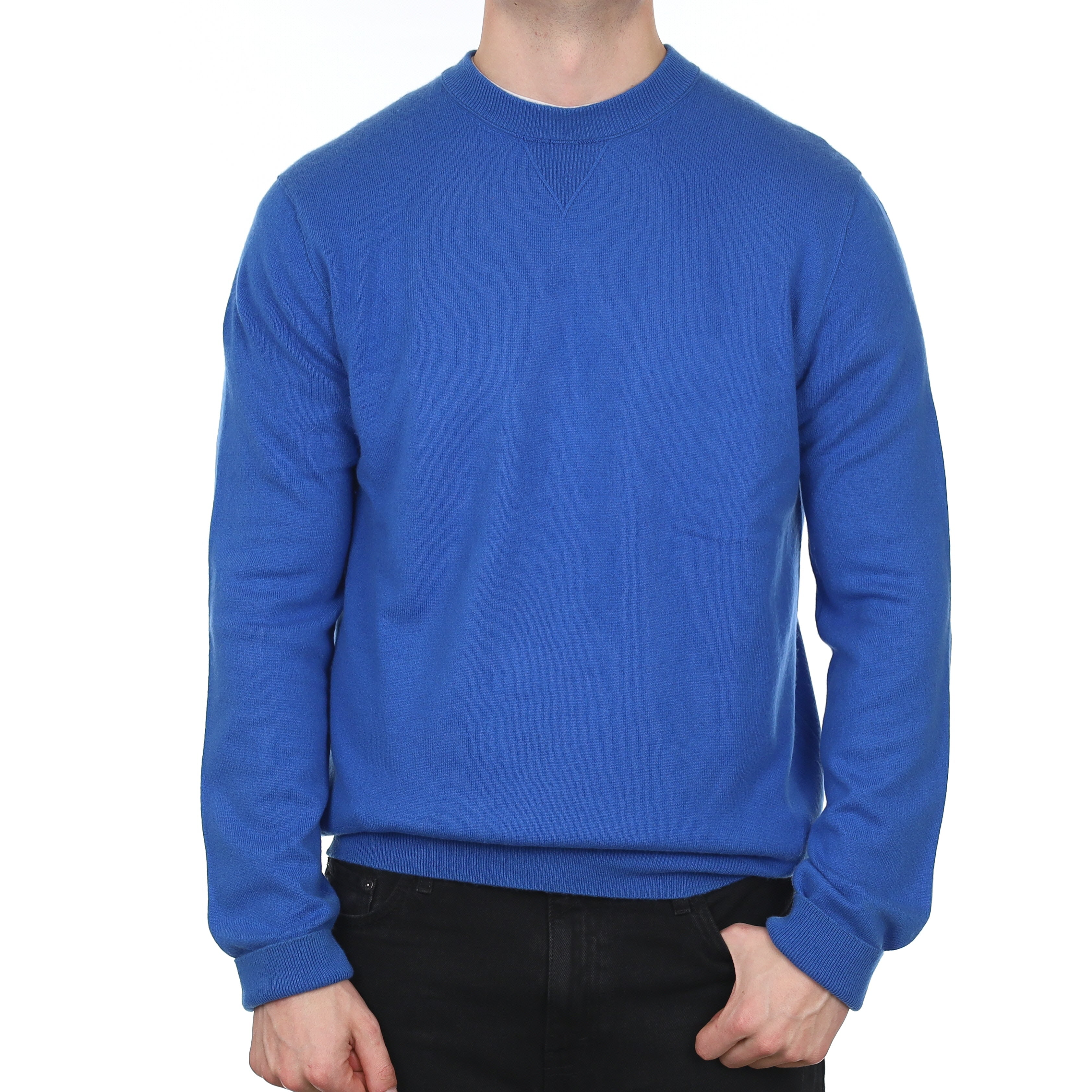 Men's Azure Blue Sweatshirt Style Cashmere Crew Neck Jumper XL