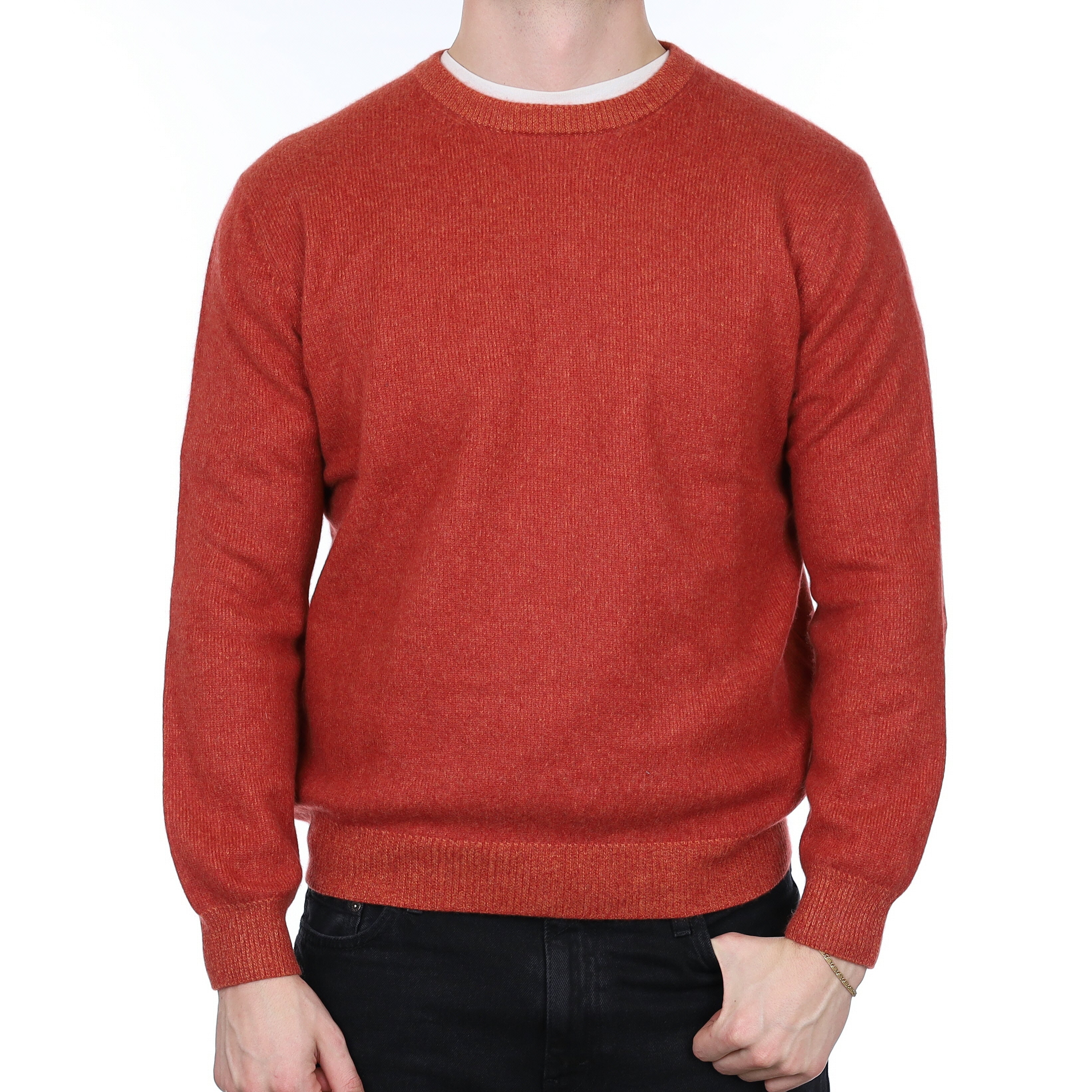 Men's Burnt Orange Marl Cashmere Crew Neck Jumper XXL