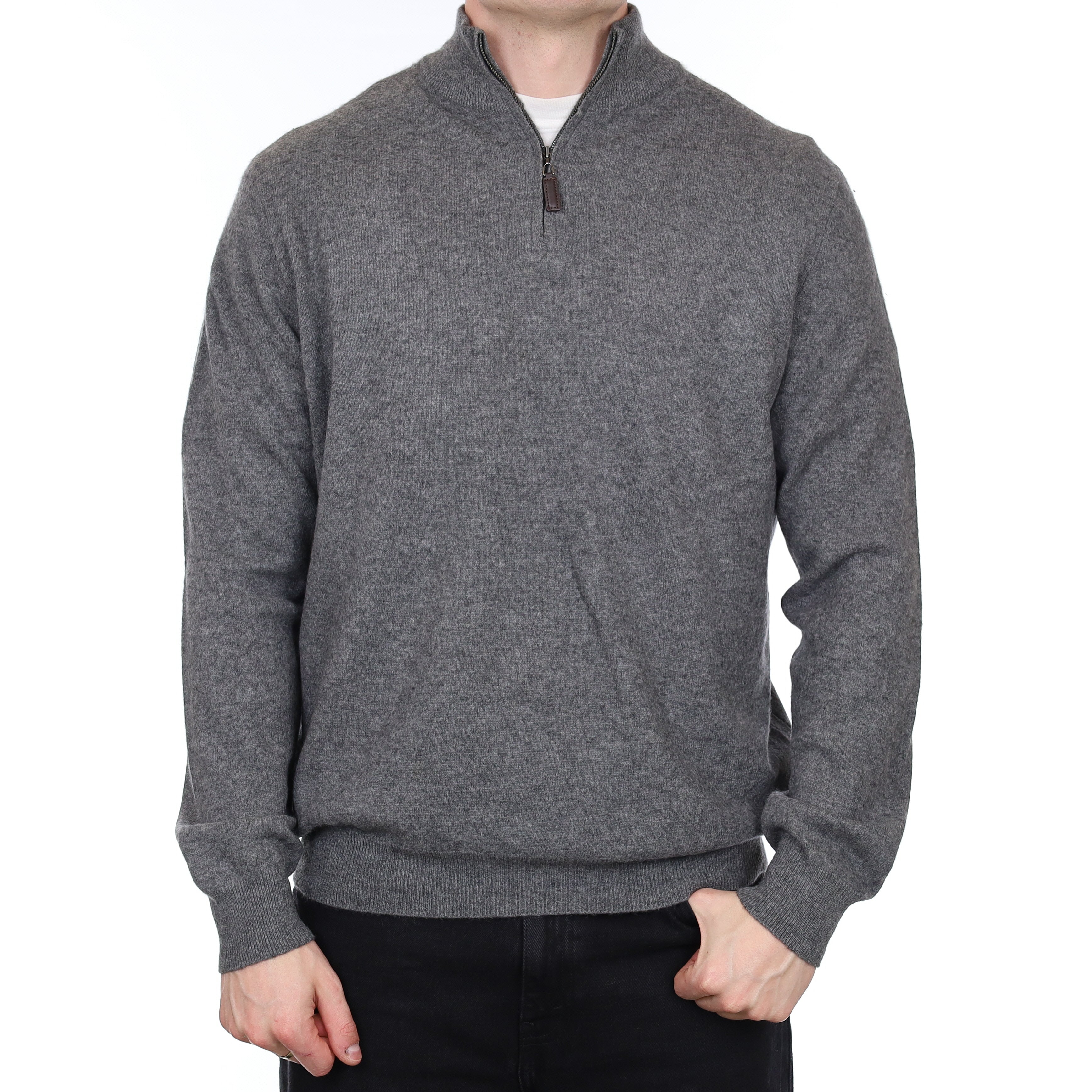 Men's Slate Grey Cashmere 1/4 Zip Jumper XXL
