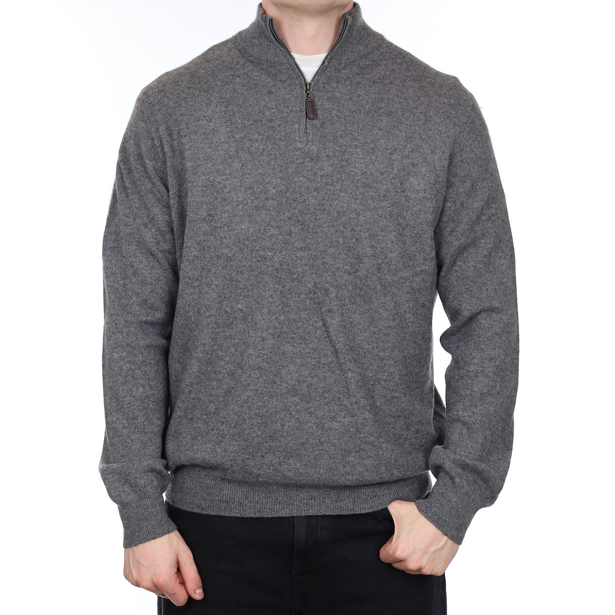 Men's Slate Grey Cashmere 1/4 Zip Jumper XXL
