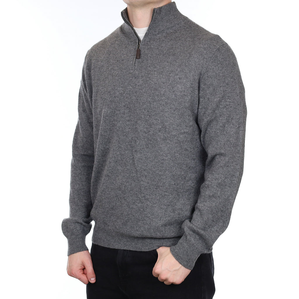 Men's Slate Grey Cashmere 1/4 Zip Jumper XXL