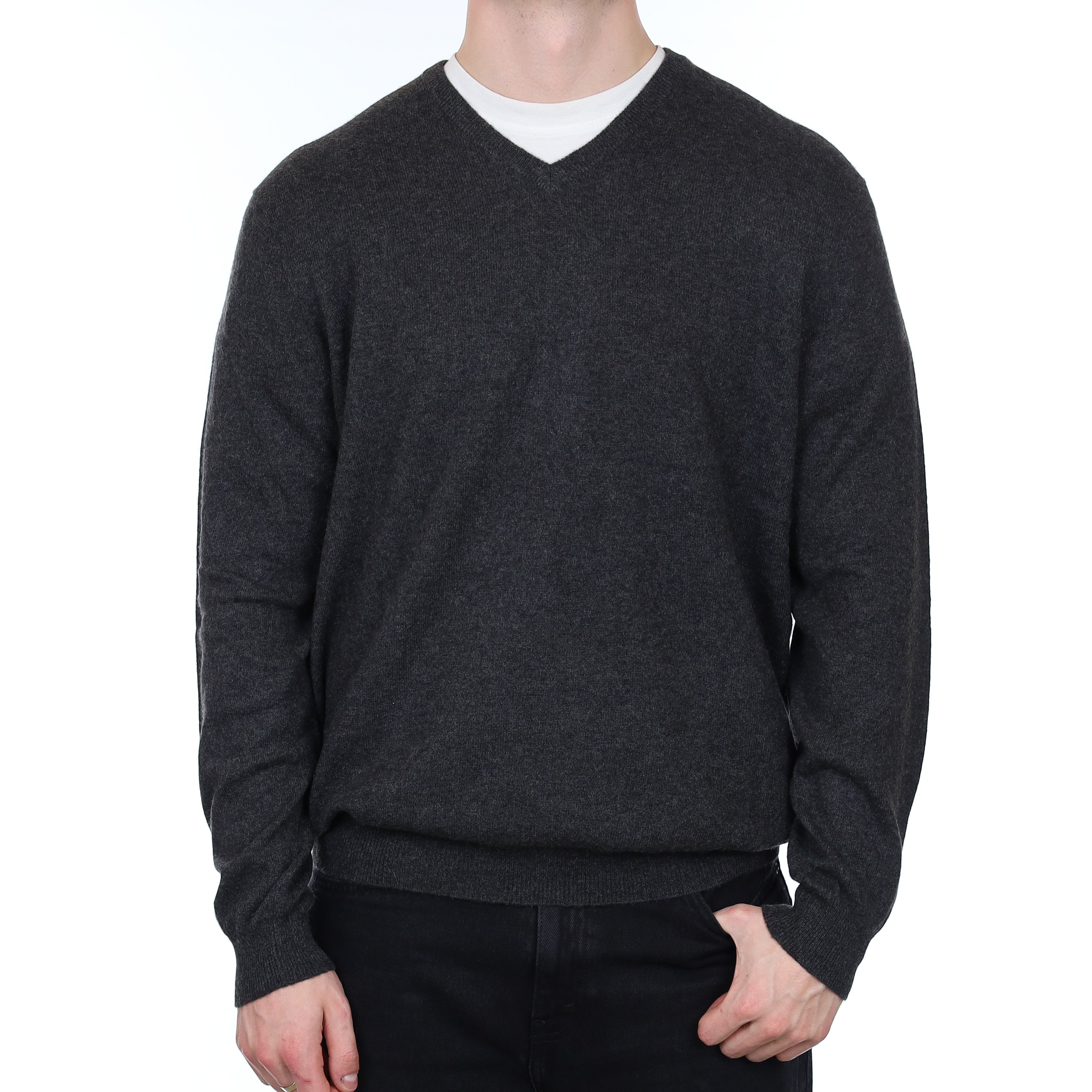 Men's Charcoal Grey Cashmere V Neck Jumper XXL