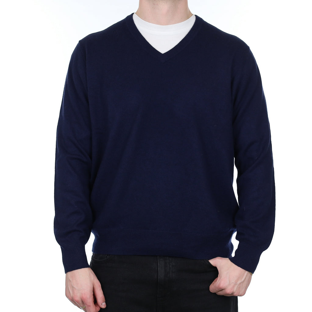 Men's Navy Cashmere V Neck Jumper XXL
