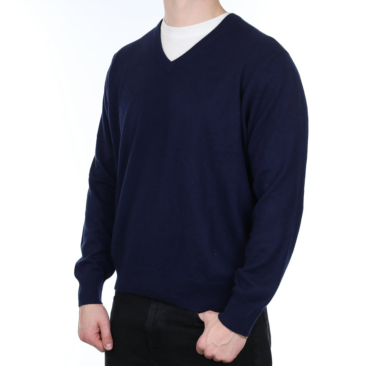 Men's Navy Cashmere V Neck Jumper XXL