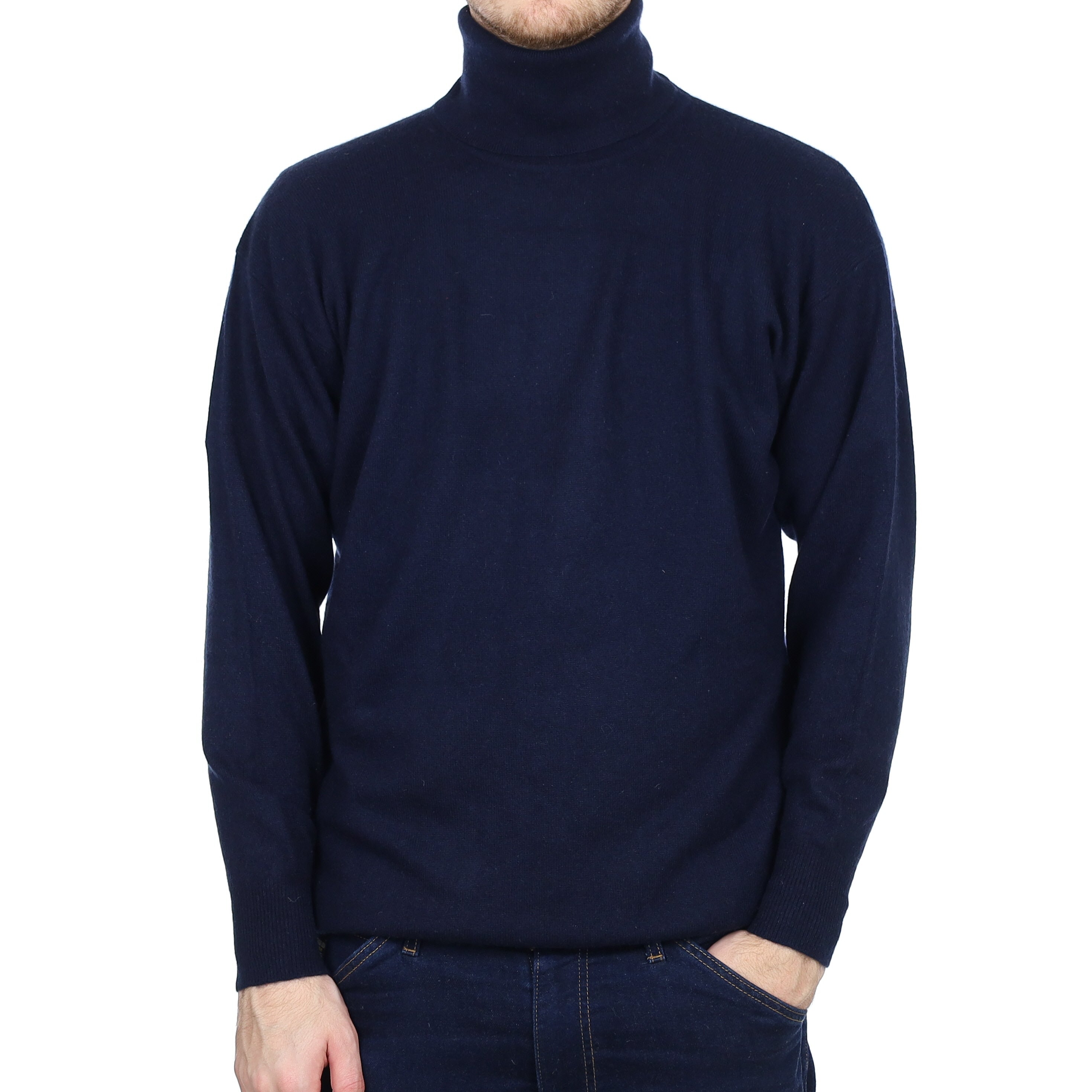 Men's Dark Navy Cashmere Polo Neck Jumper Large/Tall