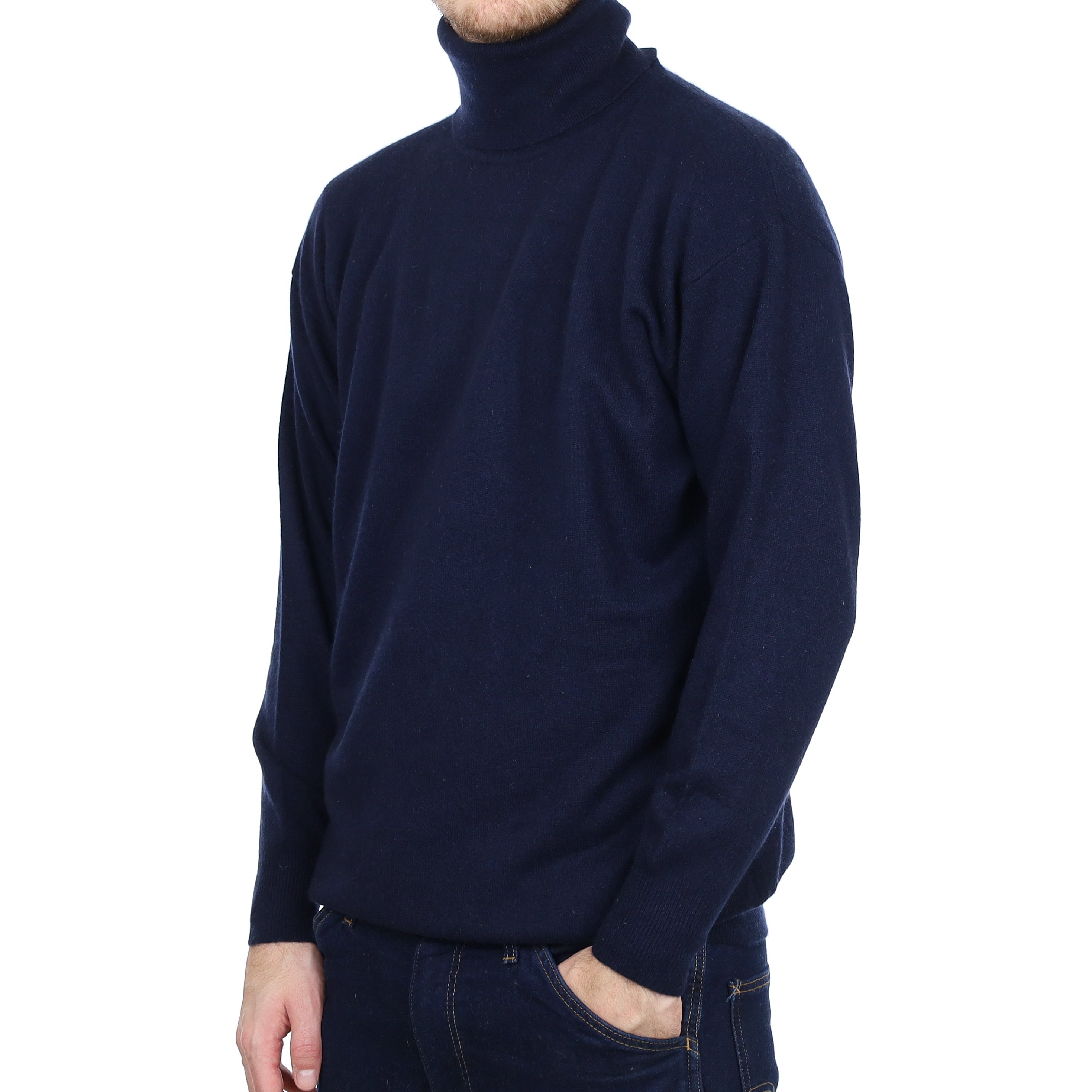 Men's Dark Navy Cashmere Polo Neck Jumper Large/Tall