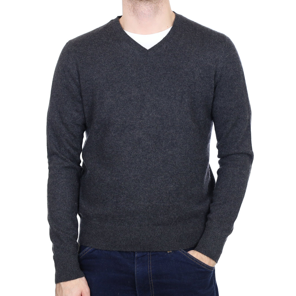 Men's Graphite Grey Cashmere V Neck Jumper Large
