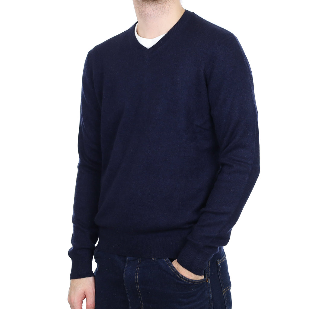 Men's Dark Navy Cashmere V Neck Jumper Large