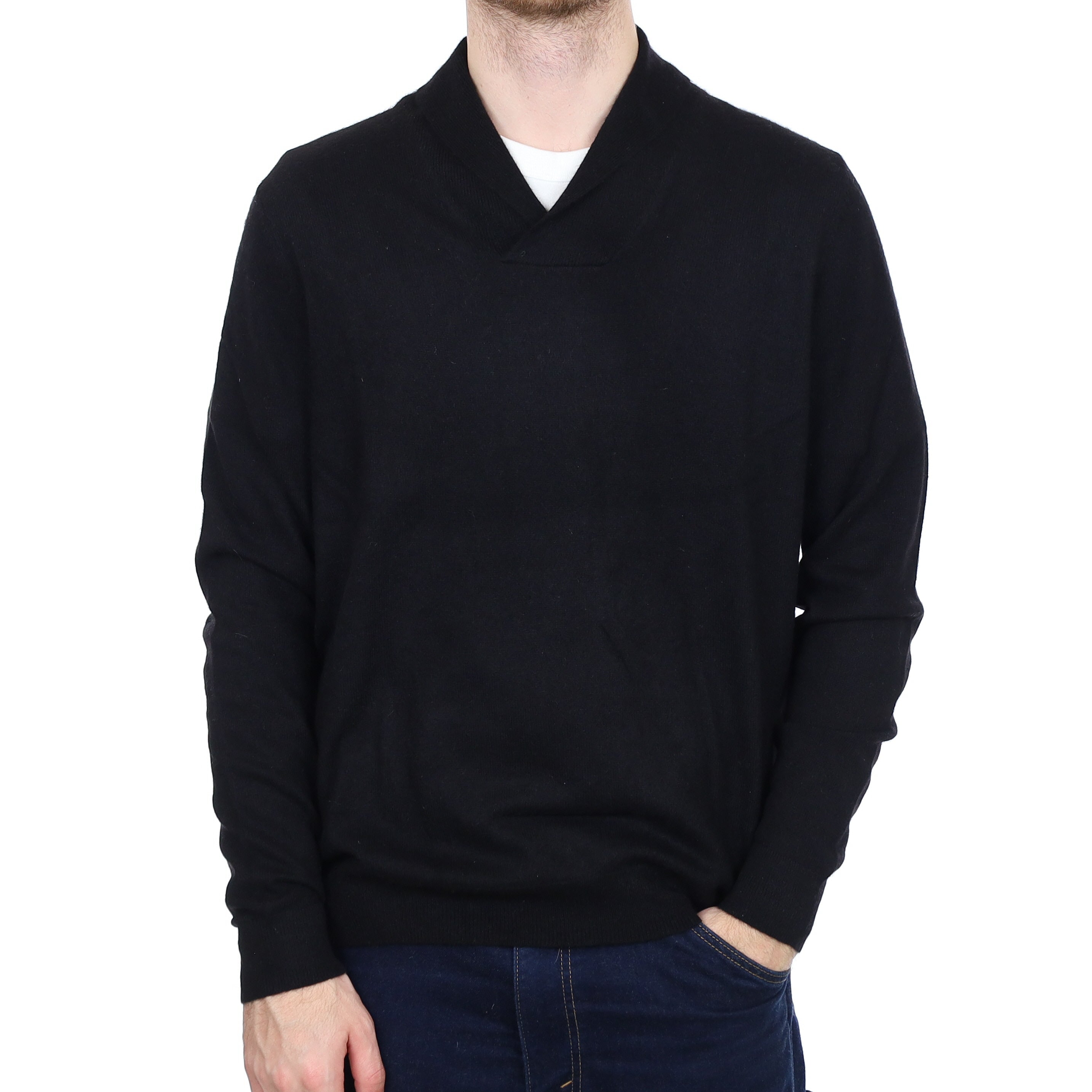 Men's Black Cashmere Shawl Collar Jumper Large