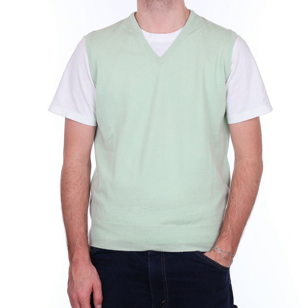 Men's Scottish Pale Mint Cashmere V Neck Tank Top Large