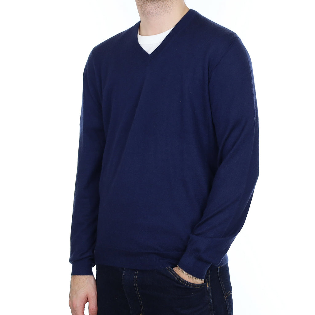 Men's TSE Navy Fine Knit Cashmere V Neck Jumper Large