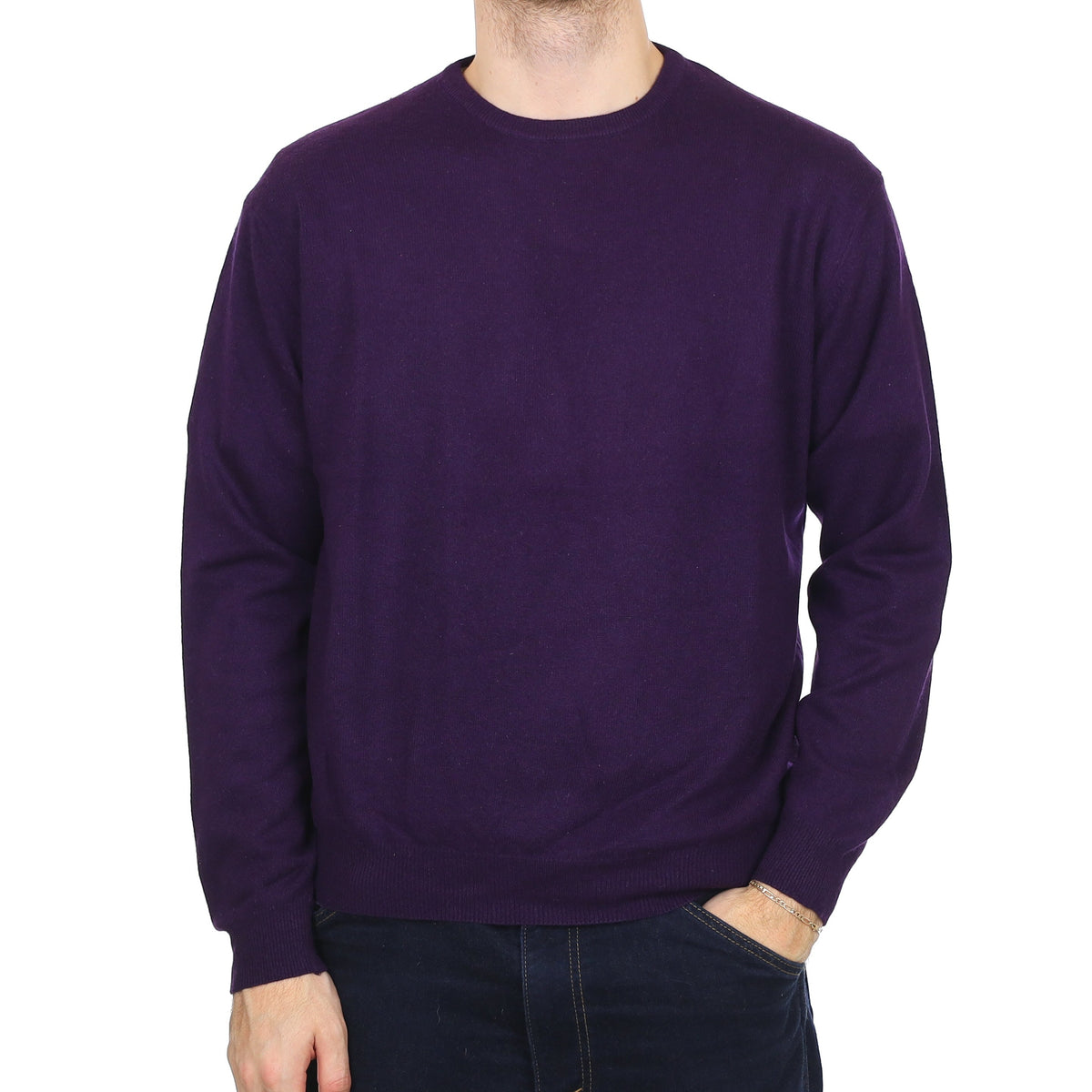 Men's Shadow Purple Cashmere Crew Neck Jumper Large