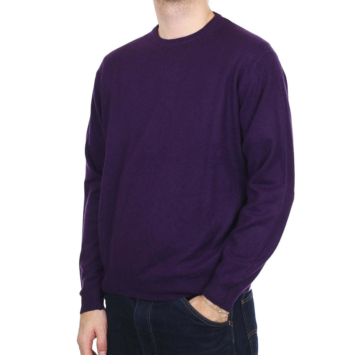 Men's Shadow Purple Cashmere Crew Neck Jumper Large