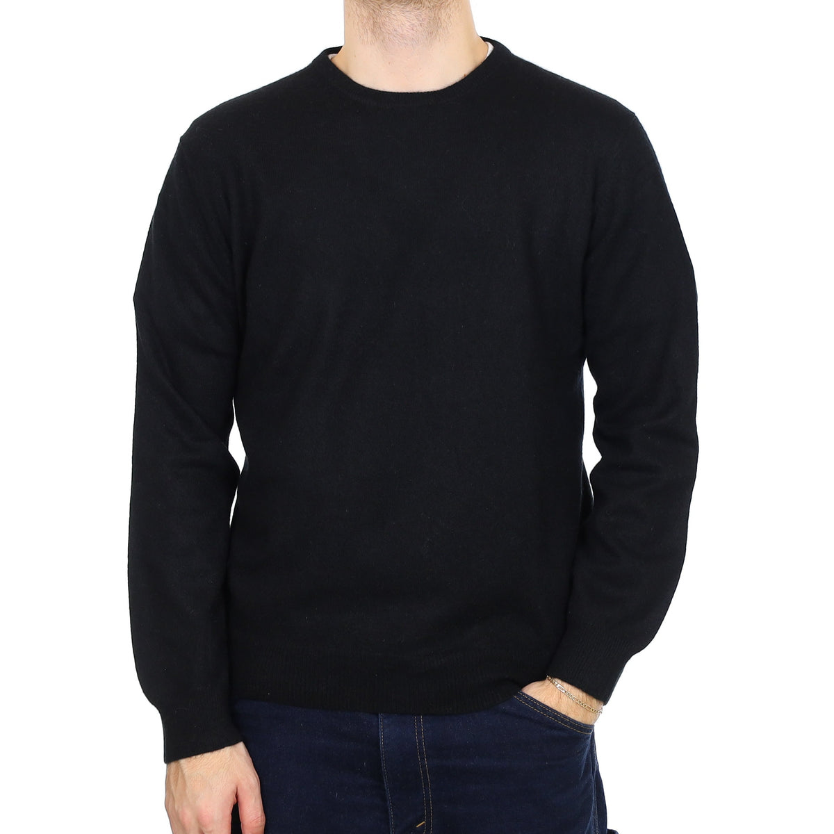 Men's Black Cashmere Crew Neck Jumper Large