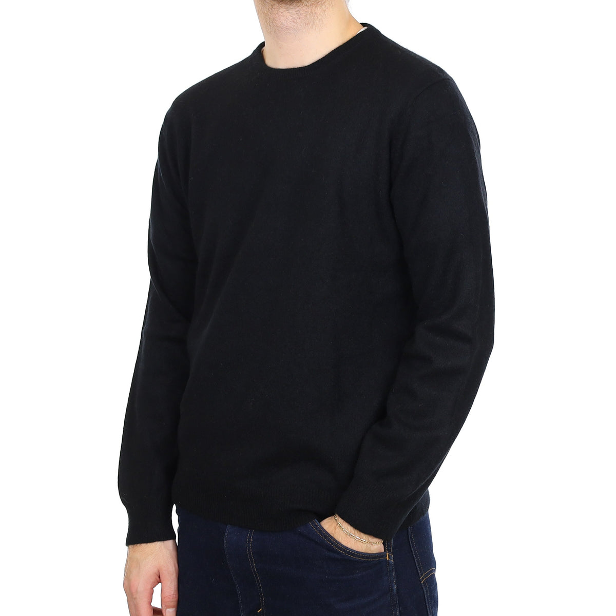 Men's Black Cashmere Crew Neck Jumper Large