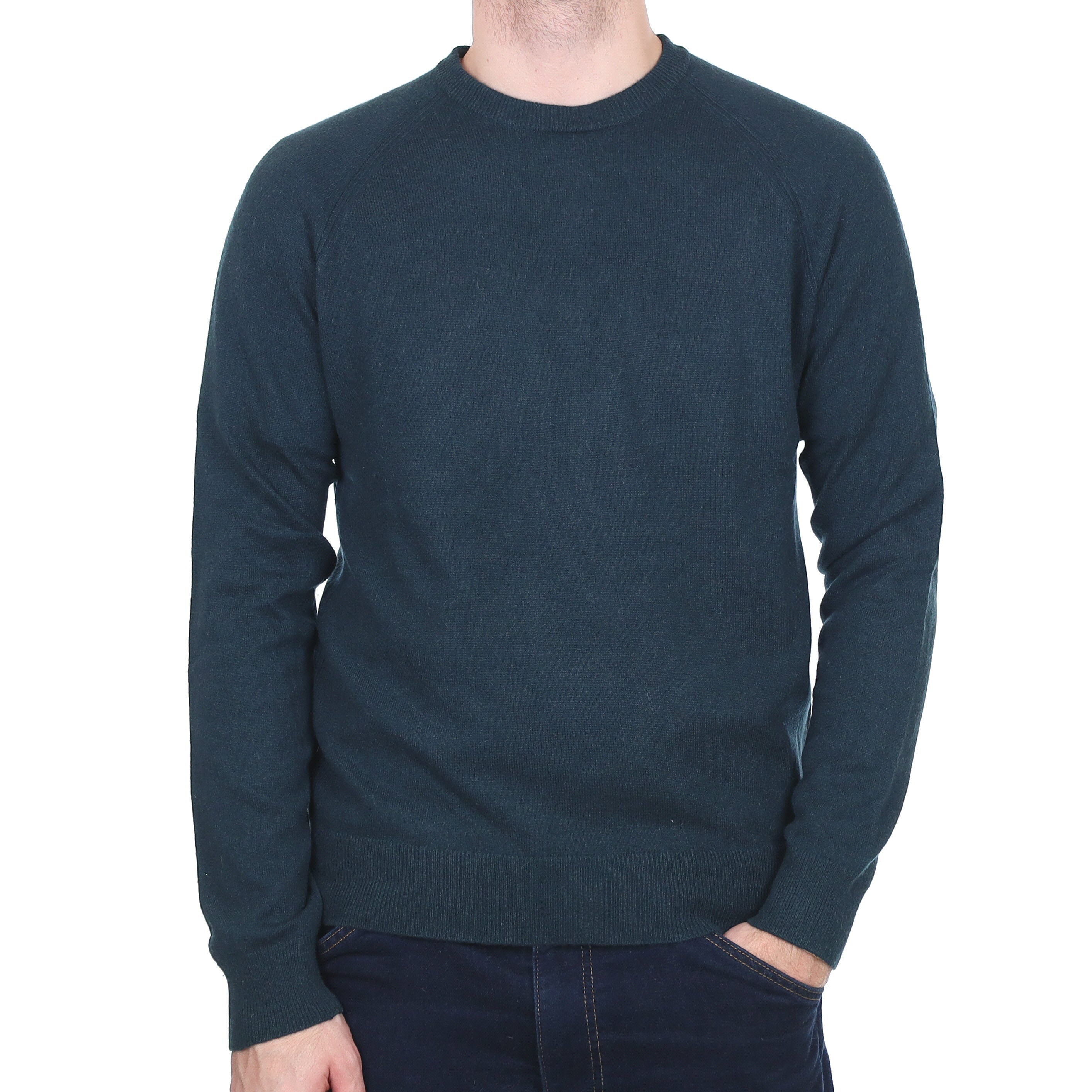Men's Dark Petrol Blue Cashmere Crew Neck Jumper Large