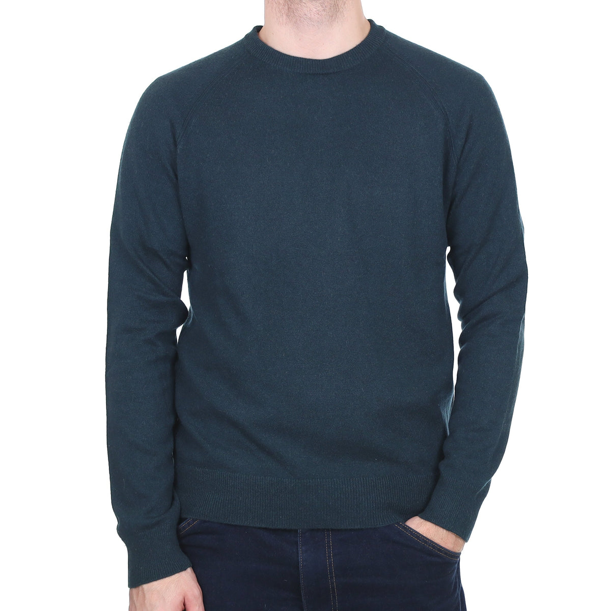 Men's Dark Petrol Blue Cashmere Crew Neck Jumper Large