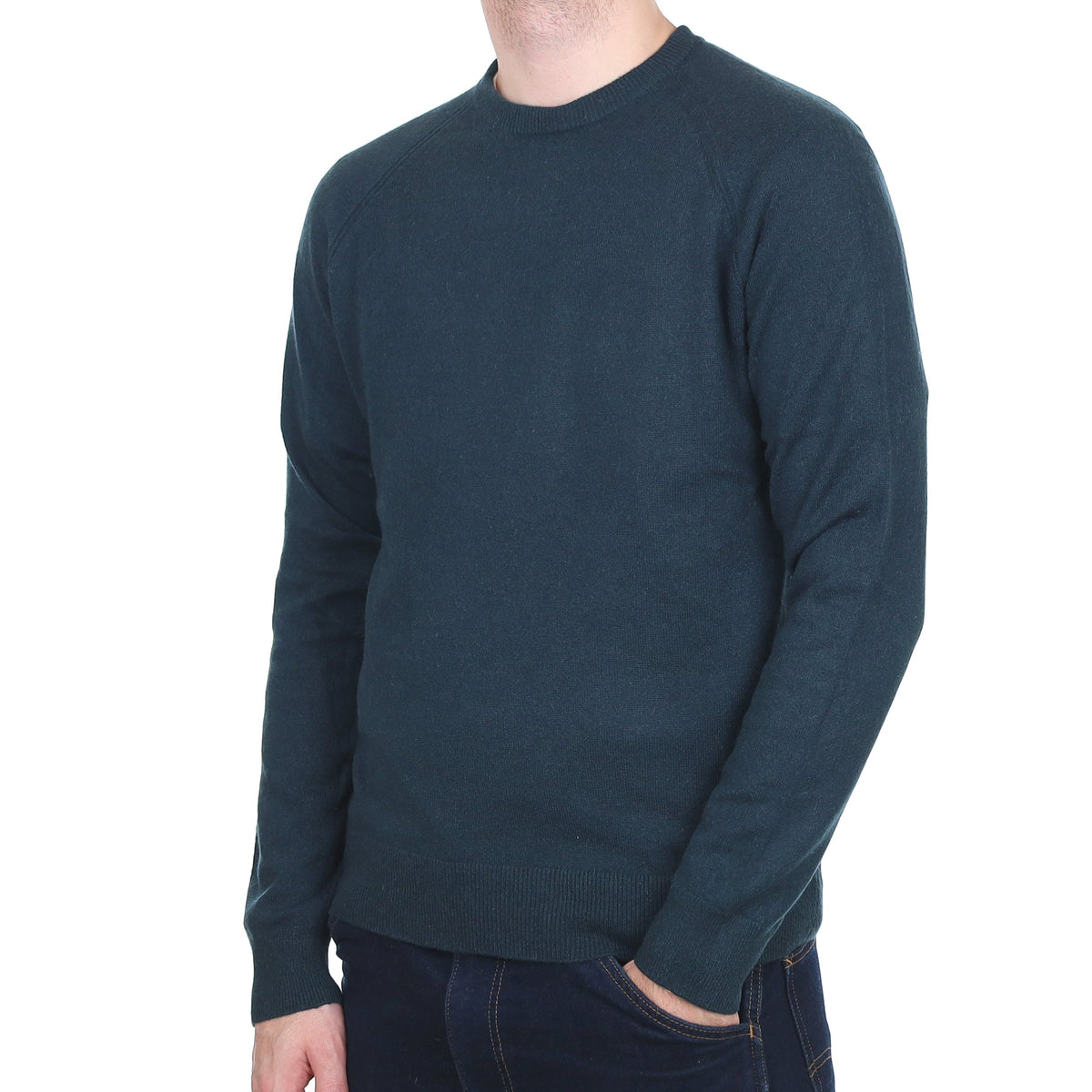 Men's Dark Petrol Blue Cashmere Crew Neck Jumper Large