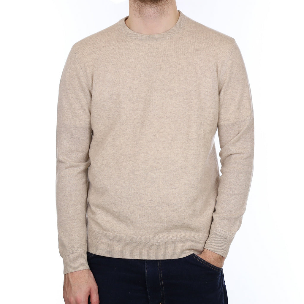 Men's Oatmeal Cashmere Crew Neck Jumper Large