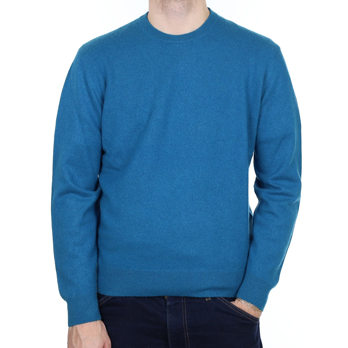 Men's Teal Blue Cashmere Crew Neck Jumper Large