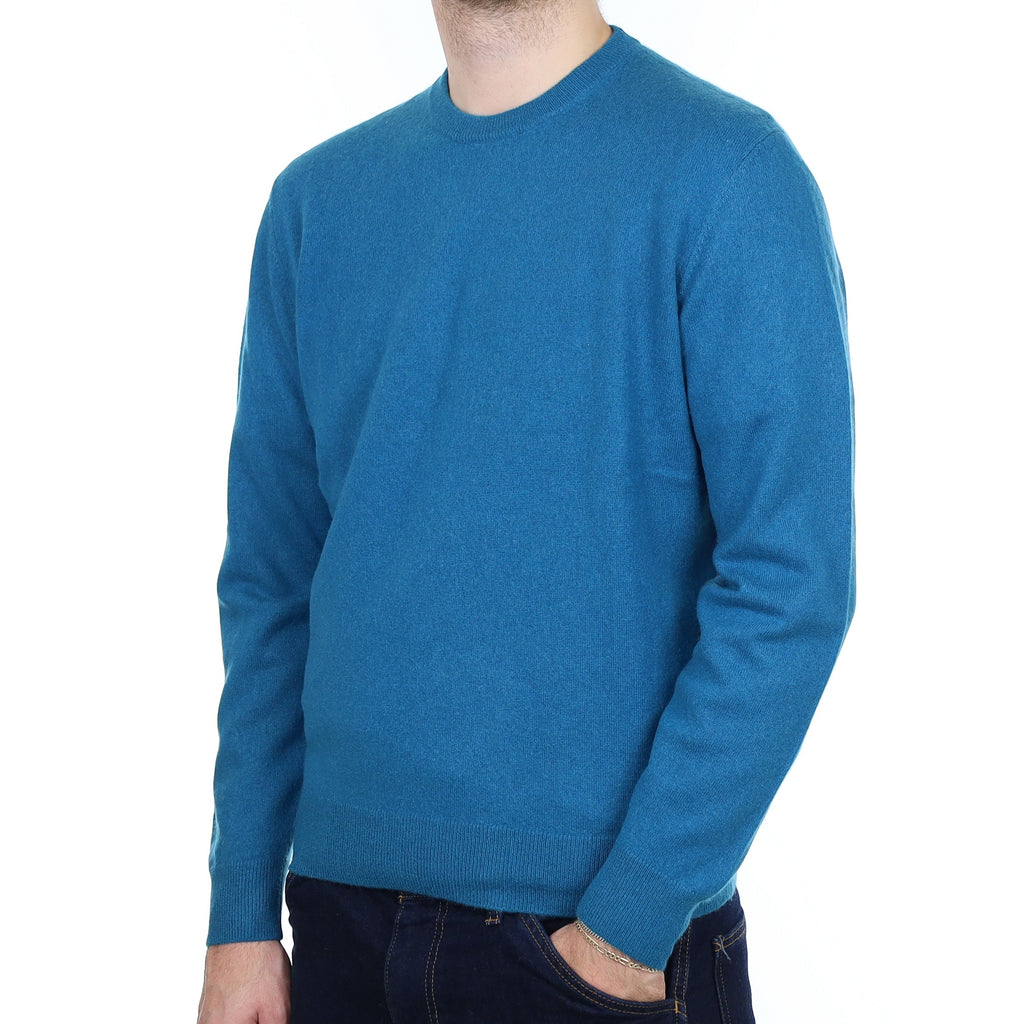 Men's Teal Blue Cashmere Crew Neck Jumper Large